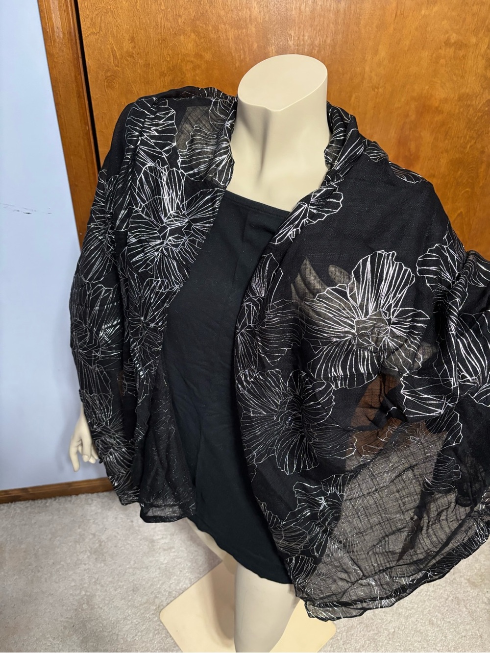Calvin Klein Black Sheer Floral Wrap Scarf shawl